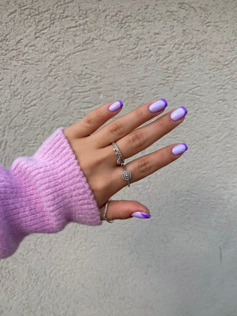 Multi Color Purple Nails, Pink And Violet Nails, Purple On Purple Nails, Dark And Light Purple Nails, Two Toned Purple Nails, Contrast Nails Color Combos, Purple Crome Nails Design French Tip, Purple Nails Valentines Day, Light Purple Nails Design Short