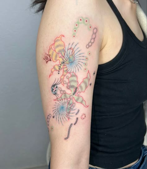 Whimsical Stomach Tattoo, Artsy Tattoos, Funky Tattoos, Cute Little Tattoos, Music On Spotify, Dream Tattoos, Dope Tattoos, Little Tattoos, Creative Tattoos