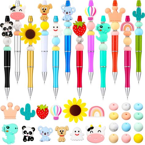 PRICES MAY VARY. Meet DIY Needs: you will receive 12 pieces DIY plastic beadable pens in 12 colors, 50 pieces crystal spacer beads and 36 pieces silicone beads in 3 styles of mixed styles, round beads and flat beads; The large number and a variety of styles can meet your DIY needs, so you can make your DIY projects with friends or family to enjoy the crafting time Write Smoothly and Creatively: made of plastic and silicone materials, these assorted bead pens are reliable and sturdy, light and po Diy Animals, Bead Pens, Pen Making, Beadable Pens, Flat Beads, Pen Diy, Beaded Pens, Pen Kits, Beadable Products