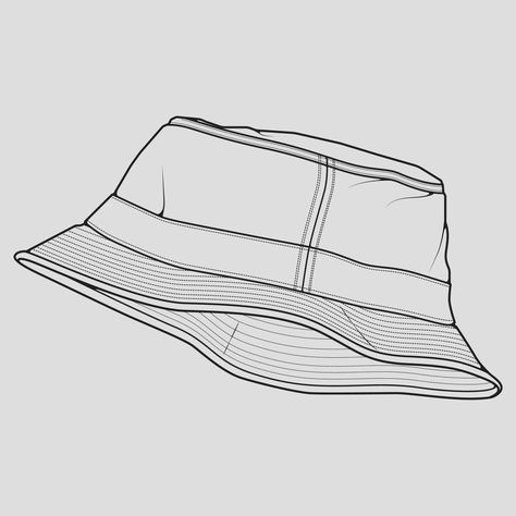 Bucket Hat Tattoo, Hat Outline, Bucket Drawing, Fishers Hat, Hat Tattoo, Cap Drawing, Body Template, Hat Vector, Flat Sketches