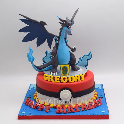 Charizard Cake, Boys Birthday Theme, Birthday Cakes Boys, Soccer Birthday Cakes, Seventh Birthday, Pokemon Birthday Cake, Mega Charizard, Pokémon Birthday, Boys Cake