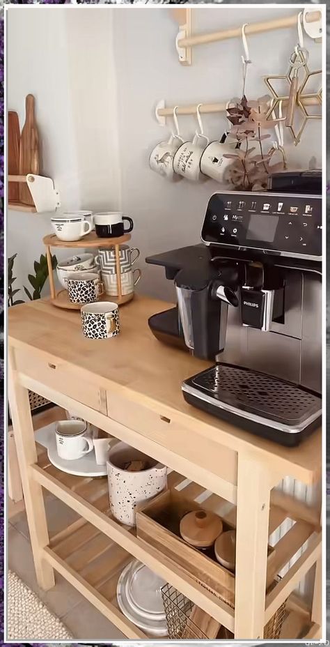 Looking to elevate your coffee game? Check out these 15 creative coffee bar ideas IKEA has to offer! From sleek storage solutions to stylish decor, transform your space into a cozy caffeine haven with these inspired designs. Whether you're a latte lover or a cold brew connoisseur, these ideas will help you create the perfect coffee nook in your home. Elevate your morning routine with these IKEA coffee bar ideas! Ikea Forhoja Coffee Bar, Mini Coffee Bar Small Spaces Kitchen, Coffee Bar Ideas Ikea, Mini Coffee Bar Small Spaces, Cofee Bar, Vintage Eclectic Home, Coffee Bar Cart, Small Space Hacks, Coffee Bar Ideas