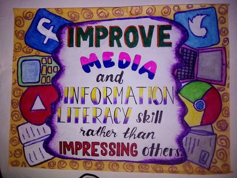 Slogan About Media Information Literacy, Design For Slogan Making, Responsible Use Of Media And Information, Poster About Media And Information, Media And Information Literacy Design, Media Literacy Poster Drawing, World Computer Literacy Day Poster, Digital Slogan Design Ideas, Media Information Literacy Poster