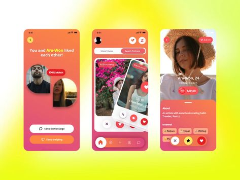 Dating App UI design on Behance App Design Ui, Digital Skills, Reading Habits, Travel Writing, Communication Tools, Romantic Gestures, Dating App, Design App, App Ui Design