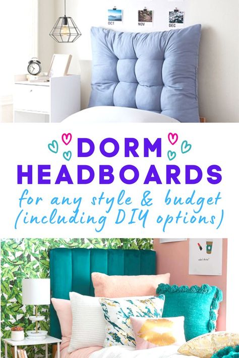 light blue tufted headboard and a emerald green upholstered headboard College Headboard, Dorm Room Decor Diy, Organization Dorm, Dorm Room Ideas For Girls, Dorm Room Decorations, Dorm Room Headboards, Room Ideas For Girls, Bedding Dorm, Dorm Necessities