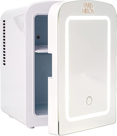 Amazon.com: Paris Hilton Mini Refrigerator and Personal Beauty Fridge, Mirrored Door with Dimmable LED Light, Thermoelectric Cooling and Warming Function for All Cosmetics and Skincare Needs, 4-Liter, White: Home & Kitchen Beauty Fridge, Skincare Needs, Refrigerator Brands, Mirrored Door, Mini Refrigerator, Luxury Cosmetics, Compact Refrigerator, Spa Towels, Dimmable Led Lights