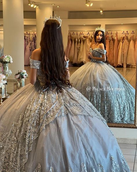 VES-XV – Palace Boutique Silver Dresses Quinceanera, Gray Quinceanera Dresses Silver, Silver 15 Dresses Quinceanera, Grey Sweet 16 Dresses, Quince Dresses For Brown Skin, Grey Blue Quinceanera Dress, Gray Blue Quinceanera Dresses, Sliver Quince Dress, Quinceanera Dresses Gray