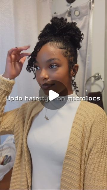 43K views · 4.5K likes | kay on Instagram: "Another microloc updo for y’all. This isn’t exactly what I had for my birthday but it’s close enough lol 🖤  ~520 locs (combined a couple) ~established: 12/29/22 ~11 months loc’d #locs #microlocs #locstyles #microlocstyles" Curly Micro Locs Hairstyles, Sisterloc Wedding Styles, Updos For Short Microlocs, Updo Microlocs Hairstyles For Women, Hairstyle For Locs Black Women, Sisterlocks Styles Updo Wedding, Elegant Microloc Styles, Micro Locs Updo Styles, Sister Loc Updo