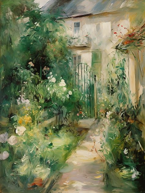 "Bring the beauty of the French countryside into your home with this painting of a summer garden in full bloom. This is a lovely Impressionist piece that would fit with both traditional and modern interiors.  DIGITAL FILE: Please note this is a digital painting and no physical product will be shipped. Once you have purchased your artwork, you will receive a confirmation email from Etsy with a download link. You can also access your downloads at any time under Purchases in your profile.  You will Floral Garden Painting, Paintings Of Gardens, French Countryside Painting, Provence France Countryside, Modern Impressionist Art, French Country Landscaping, French Country Side, Gardening Painting, French Country Art