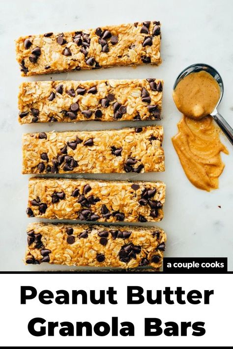 These peanut butter granola bars have the best nutty sweet flavor! They're the perfect homemade snack for PB lovers. #peanutbutter #granola #granolabars #peanutbuttergranolabars #healthysnack #easysnack Breakfast Ideas Oatmeal, Vegan Granola Bars, Peanut Butter Granola Bars, Vegan Brunch Recipes, Peanut Butter Oatmeal Bars, A Couple Cooks, Vegan Granola, Peanut Butter Granola, Peanut Butter Smoothie