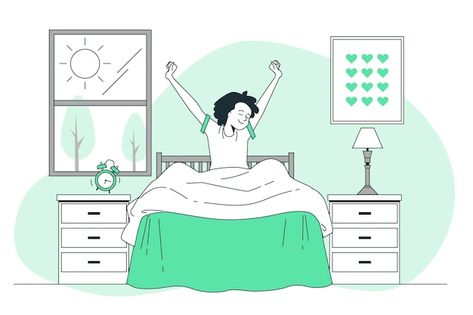 Morning Vectors & Illustrations for Free Download | Freepik Up Animation, New Habits, Morning Cartoon, Check Email, Getting Up Early, Free Activities, How To Wake Up Early, Flat Illustration, Quiet Time