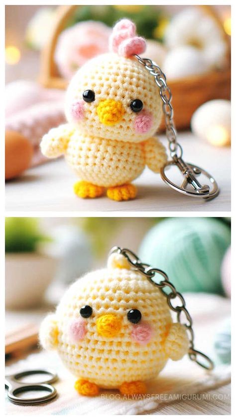 Amigurumi Keychain Crochet Free Pattern Amigurumi Keychain Free Pattern, Crochet Keychain Patterns, Crochet Keyring Free Pattern, Keychain Patterns, Crochet Keychains, Amigurumi Keychain, Keychain Crochet, Crochet Chicken, Crochet Keychain Pattern