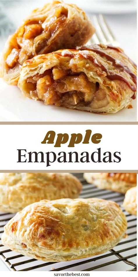 Our apple empanadas are light, flakey pastries filled with a sweet apple filling and finished with a drizzle of caramel sauce and a sprinkle of flaky sea salt. They are the perfect fall treat! We used puff pastry which makes these dessert empanadas super easy to make. This recipe also works with homemade pie crust (or even the store-bought kind). And if you want to make them gluten-free, you can purchase gluten free puff pastry or make our gluten-free pie crust. Dessert Empanadas Recipe, Dessert Empanadas, Sweet Empanadas Recipe, Apple Empanadas, Puff Pastry Cinnamon, Using Puff Pastry, Sweet Savory Recipes, Gluten Free Puff Pastry, Homemade Pie Crust