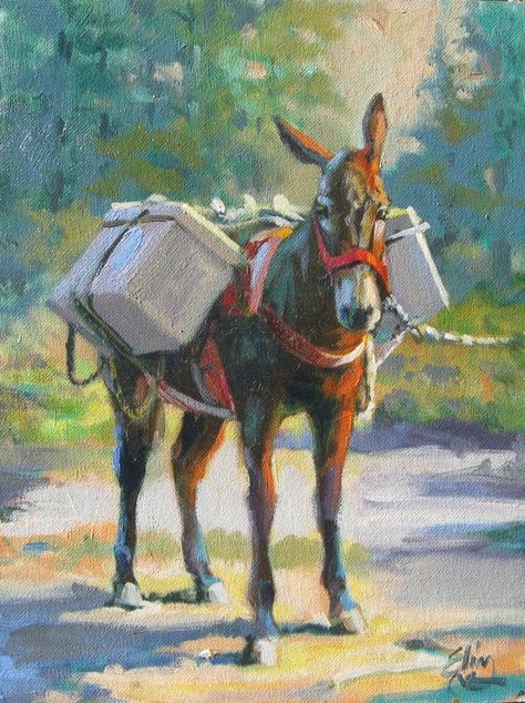 Pack Mule Art, Quadruped Mech, Cowboy Husband, Mules Animal, Pack Mule, Learn Oil Painting, Donkey Art, Mini Horses, Color Knowledge