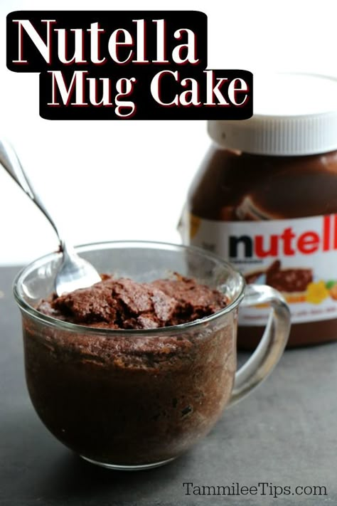 Nutella Mug Cake Microwave, Easy Nutella Mug Cake, Mug Cake Microwave Recipe, Mug Dessert Recipes, Cake Microwave, Pantry Basics, Nutella Snacks, Nutella Recipes Easy, Microwave Recipe