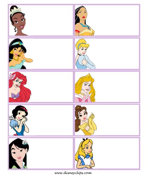 Disney Princess Printables - Invitations, Cards, Stationary and Activities… Princess Labels Free Printables, Disney Food Labels, Disney Food Labels Free Printable, Disney Princess Valentines Cards Free Printable, Disney Princess Food Labels, Disney Labels Free Printables, Disney Princess Party Games For Kids, Disney Name Tags Printable, Free Disney Princess Printables