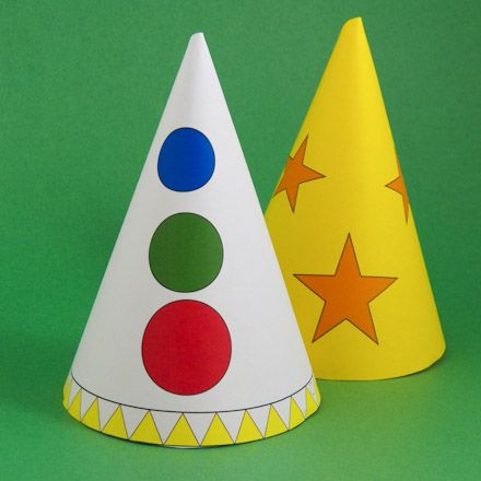 Baby-size cone hats -- clown and wizard Clown Hat Craft, Clown Hat Pattern, How To Make A Clown Hat, Clown Hat Diy, Clown Hats, Cone Hats, Cone Hat, Clown Hat, Clown Party