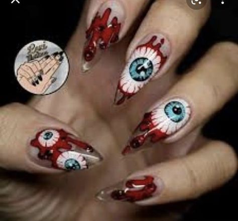 Ongles Goth, Scary Nails, Texas Nails, Bloodshot Eyes, Horror Nails, Holloween Nails, Spooky Nails, Nail Art Halloween, Eye Nail Art