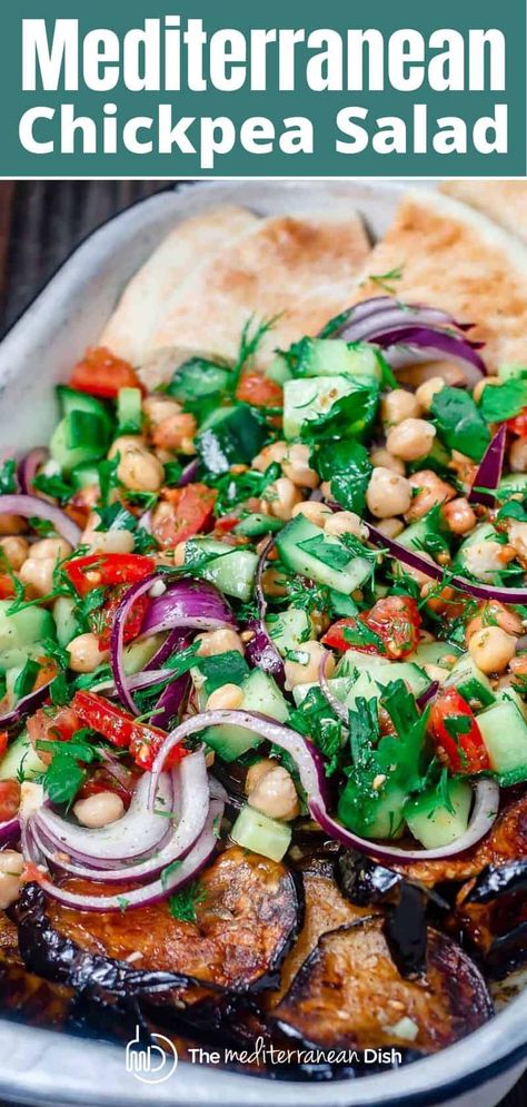 Peasant Salad, Mediterranean Chickpea, Chopped Vegetables, Mediterranean Chickpea Salad, Fried Eggplant, The Mediterranean Dish, Mediterranean Salad, Za Atar, Makanan Diet