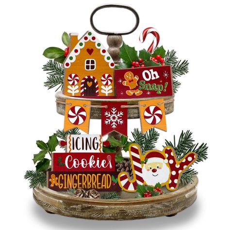 PRICES MAY VARY. Christmas Tiered Tray Decorations Set: Our gingerbread tiered tray decor includes 7 pcs cute style wooden signs: 1 pcs "JOY" candy cane Santa Claus sign, 1 pcs "Oh Snap!" gingerbread man sign, 1 pcs cute gingerbread house shaped wood sign, 1 pcs "ICING Cookie GINGERBREAD" sign, 2 pcs Christmas candy mini sign and 1 pcs snowflake mini banner. The cute Xmas gingerbread tray decor will give you a warm and fun atmosphere on Christmas. The tiered tray is NOT included Upgrade Quality Gingerbread Theme Table Decorations, Gingerbread Christmas Tree Decor, 2 Tier Tray Decor Christmas, Gingerbread Tiered Tray Decor, Wooden Tray Decor, Gingerbread Tiered Tray, Gingerbread Sign, Christmas Tray Decor, Xmas Gingerbread