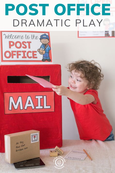 Post Office Dramatic Play Area - Little Lifelong Learners Dramatic Play Ideas For Toddlers, Play Farmers Market, Play Vet Clinic, Farmers Market Dramatic Play, Vet Clinic Dramatic Play, Ice Cream Dramatic Play, Clinic Dramatic Play, Pretend Play Post Office, Market Dramatic Play