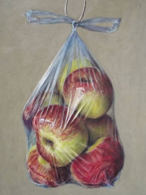 Saatchi Art Artist Andy Swani; Painting, “Windfall Apples in a Plastic Bag (repainting - not for sale at #plastic #bag #mockup #plasticbagmockup Saatchi Art Artist Andy Swani; Painting, “Windfall Apples in a Plastic Bag (repainting - not for sale at present)” #art Prismacolor Art, Apple Art, Arte Inspo, A Level Art, Realism Art, Ap Art, Color Pencil Art, Realistic Art, Painting Art Projects