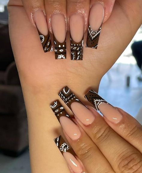 Chola Nails Designs, Chola Nails, Chicana Nails, Bandana Nails, Dope Nail Designs, Dope Nails, Best Acrylic Nails, Long Nails, Cute Nails