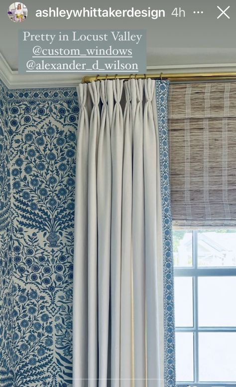 Glam Curtains, Light Blue Curtains, Harris House, Florida Decor, Drapes And Blinds, Woven Wood Shades, Drapery Designs, Pretty Bathrooms, Timeless Interior