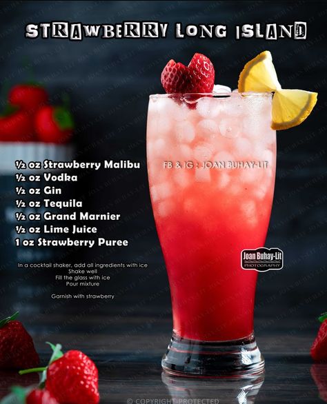 Strawberry Long Island, Strawberry Malibu, Long Island Cocktail, Summer Drinks Alcohol Recipes, Bartender Drinks Recipes, Fun Drinks Alcohol, Pretty Alcoholic Drinks, Cosmo Girl, Lotus Tea