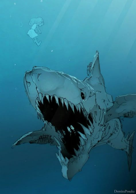 Shark Drawing, Shark Art, Cool Monsters, Fantasy Beasts, 다크 판타지, Monster Concept Art, Creature Drawings, Fantasy Creatures Art, Mythical Creatures Art