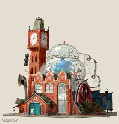 Steampunk Building, Props Concept, Bg Design, Building Illustration, Building Concept, Building Art, Fantasy House, Fantasy Concept Art, Prop Design