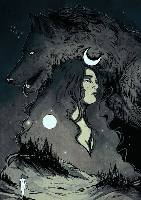 Wolf Witch Aesthetic, Witch And Wolf, Wolf Moon Art, Werewolf Aesthetic, Wolf Artwork, Werewolf Art, Witch Art, Witch Aesthetic, Fox Art