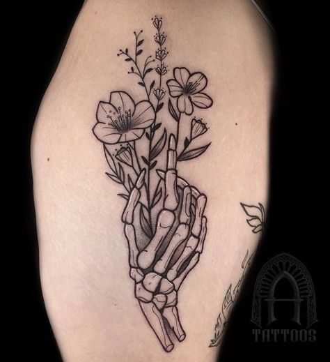 Skeleton Holding Flowers, Hand Holding Rose Tattoo, Holding Rose Tattoo, Holding Flower Tattoo, Holding Flowers Tattoo, Skelly Hand, Hand Holding Tattoo, Hand Holding Rose, Skeleton Hand Holding