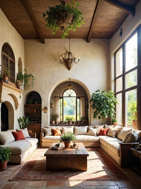 Spanish Colonial Living Room Decor, Portuguese Style Home Interior Design, Meditaranian Interiors Living Room, Spanish Villa Living Room, Italian Villa Living Room, Spanish Home Living Room, Arizona Aesthetic Home, Spanish Colonial Living Room, Modern Spanish Living Room