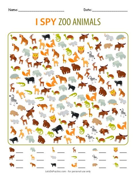 Free Printable I Spy Zoo Animals Worksheet I Spy Animals Printable, Safari Worksheets, Zoo Animals Worksheet, I Spy Winter, Zoo Animal Activities, New Years With Kids, Animals Worksheet, Spy Games For Kids, Printable Games For Kids