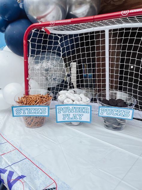 Hockey Pool Party, Score Im Four Birthday, Hockey Party Decorations Diy, Hockey Themed Charcuterie Board, Hockey Third Birthday, One Year Old Hockey Birthday, Nhl Birthday Party, Hockey Bday Party Ideas, Nhl Party Ideas