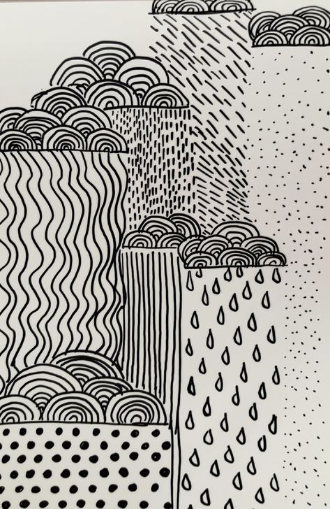 Rain Doodle Art, Simple Window Drawing, Simple Page Design, Doodle Inspiration Sketchbooks, Doodle Pattern Ideas, Peaceful Drawings Ideas, Easy Doodles Drawings Simple, Line Art Drawings Simple, Doodle Activities