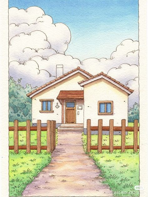 Sketch House Simple, Aesthetic Scenery Drawing, Simple House Sketch, Simple Landscape Drawing, Easy Scenery Painting, Scenery Drawing Easy, Beautiful Scenery Drawing, Easy Scenery, Easy Scenery Drawing