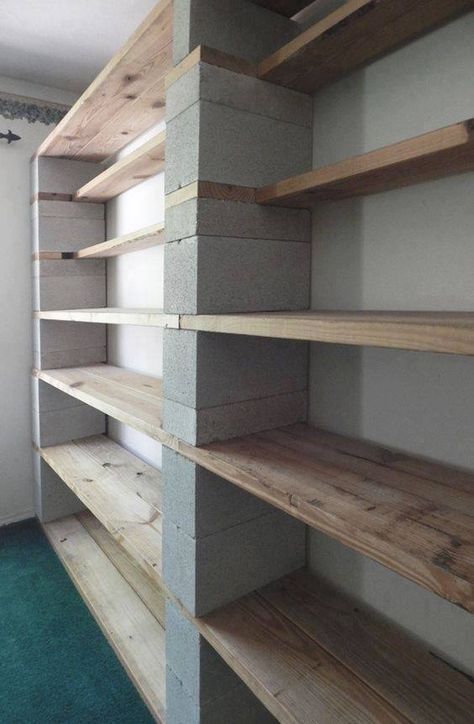 For the garage! Cinder blocks and boards to build shelves. Cinder Block Shelves, Cinder Block Furniture, Cinder Block Walls, Diy Muebles Ideas, Diy Regal, Boho Patio, Cinder Block, Ideas Patio, Block Wall