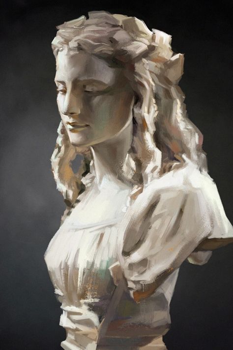 Statue Painting Oil On Canvas, Greek Statues Paintings, Painting Of A Statue, Roman Statue Painting, Observational Oil Painting, Statue For Drawing, Paintings Of Sculptures, Sculpture Illustration Drawings, Paintings Of Statues