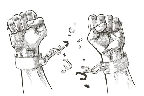 Raising hands fist, breaking steel handcuffs, shackles chain. Get slave free, rescue, hope, patriotism, force, liberation, victory, fight, power rebellion protest concept Freedom day Sketch vector Void God, Handcuffs Drawing, Prison Drawings, Homework Ideas, Chain Tattoo, Dove Pictures, Prison Art, Dance Inspiration, Consciousness Art