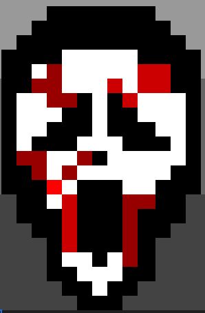 Pixel Ghostface, Perler Bead Patterns Ghostface, Scream Pixel Art Grid, Ghost Face Pixel Art, Ghostface Minecraft, Pixel Halloween Art, Ghost Face Pixel Art Grid, Scream Perler, Pixel Art Square