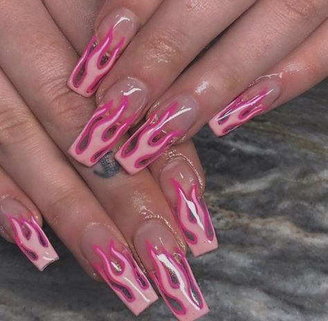 Flame Nails, Edgy Nails, Smink Inspiration, Grunge Nails, Pointed Nails, Cute Acrylic Nail Designs, Vibrant Nails, Her Nails, Simple Acrylic Nails