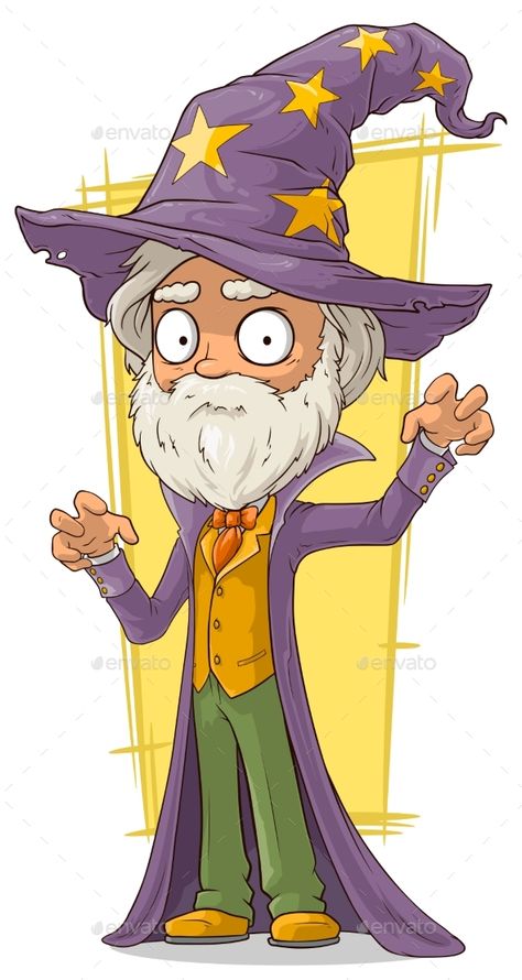 Cartoon Old Bearded Wizard In Big Hat Wizard Hat Drawing, Wizard Hat Character Design, Wizard Cartoon, Big Hat Wizard Character Art, Wizard Illustration, Vintage Wizard Illustration, Funny Wizard Art, Beard Cartoon, Graphic Design Portfolio Inspiration