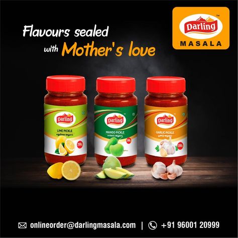 Darling Pickles are used as a spicy side dish for dishes such as curd rice, tomato rice and many more. Beat this summer with curd rice and Darling pickles. For more details, call us at 96001 20999 and visit us at onlineorder@darlingmasala.com #limepickel #pickle #pickles #food #foodie #homemade #picklelover #lunch #achar #picklerick #tasty #homecooking #mangopickle #yum #india #foodies #indian #lunchdate Sambal Packaging, Tea Packing Design, Pickle Brands, Tea Packing, Pickled Mango, Curd Rice, Lime Pickles, Tomato Rice, Pickled Garlic