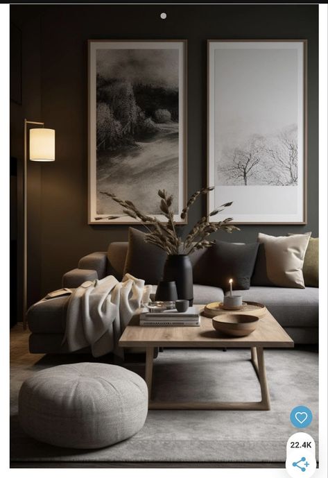 Dark Living Room Ideas, Hygge Living Room, Organic Modern Living Room, Moody Living Room, Organic Living Room, Japandi Living Room, Hygge Living, Dark Living Rooms, Japandi Living