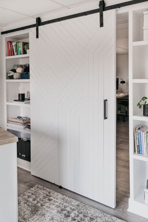 Hidden Basement Storage, Basement Barn Door Ideas, Basement Studio Ideas, Basement Storage Ideas Unfinished, Basement Office Ideas No Windows, Diy Modern Barn Door, Renovation Basement, Studio Basement, Cottage Basement