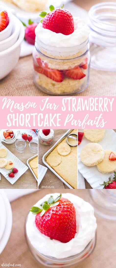 Jar Strawberry Shortcake, Homemade Shortcake, Jar Cheesecake, Whipped Cream Homemade, Mason Jar Desserts Recipes, Mason Jar Cakes, Jar Cake, Mousse Au Chocolat Torte, Easy Summer Dessert Recipes