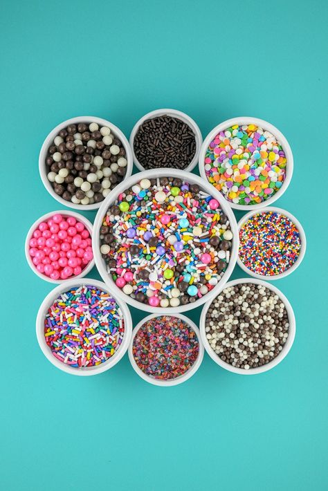 Learn how to make custom sprinkles mixes using our classic sprinkles in all the colors of the rainbow! Bubble Gum Party, Gumball Party, Cotton Candy Party, Circus Animal Cookie, Kylie Makeup, Cotton Candy Flavoring, Nerf Party, Sprinkle Party, Adult Jewelry