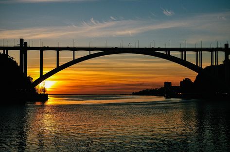 Amusement Park Games, Bridge Sunset, Porto Portugal, Sydney Harbour Bridge, Amusement Park, Interesting Art, How To Make An, Tree Branches, Landscape Paintings